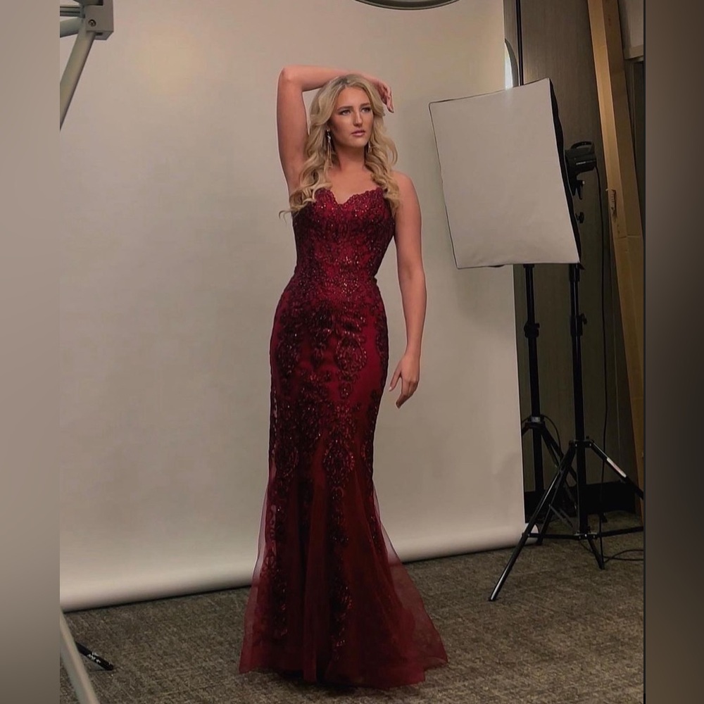Wine Red Rhinestone Evening Gown size S